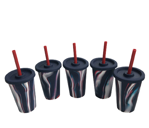 H69865 Silicone Tumbler Cup with Lid and Straw